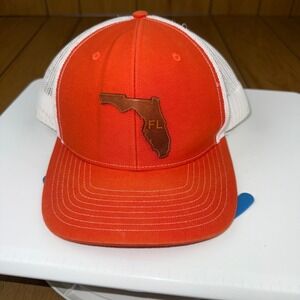 Richardson Style 112 Orange Florida FL State Map Mesh Trucker Hat Snapback‎
